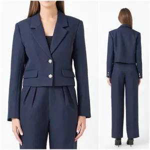 ENDLESS ROSE NWT Fitted Cropped Blazer in Navy w/ Gold Buttons Size S
