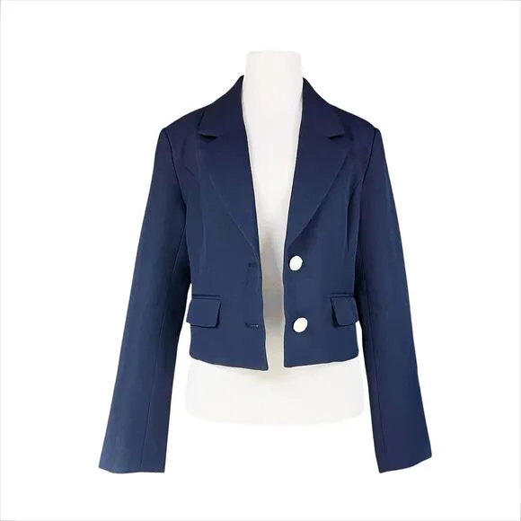 ENDLESS ROSE NWT Fitted Cropped Blazer in Navy w/ Gold Buttons Size S