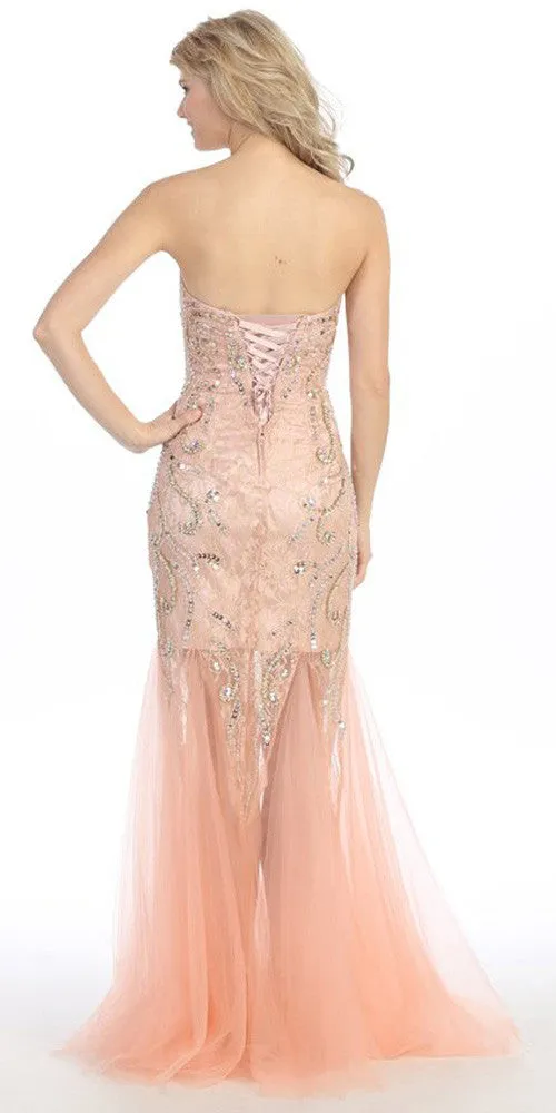 Eureka 3152 Studded Corset Torso Sheer Skirt Long Dress