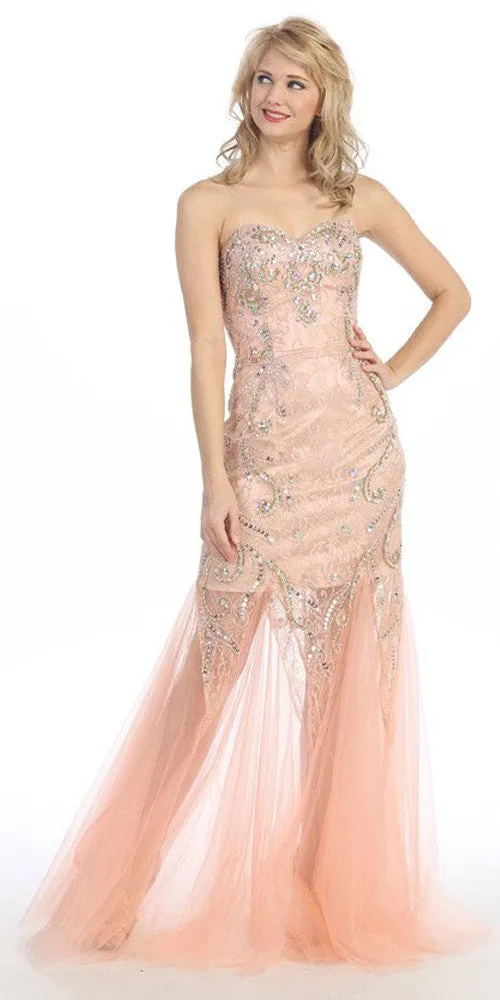 Eureka 3152 Studded Corset Torso Sheer Skirt Long Dress
