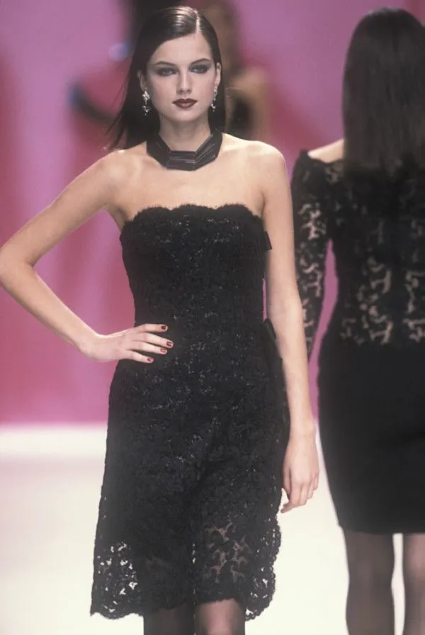 Fall 1998 Yves Saint Laurent Black Strapless Gold & Black Cord Dress w Side Bows