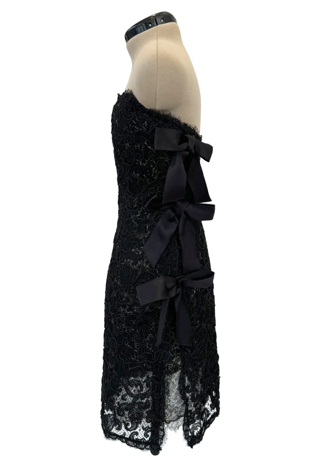 Fall 1998 Yves Saint Laurent Black Strapless Gold & Black Cord Dress w Side Bows