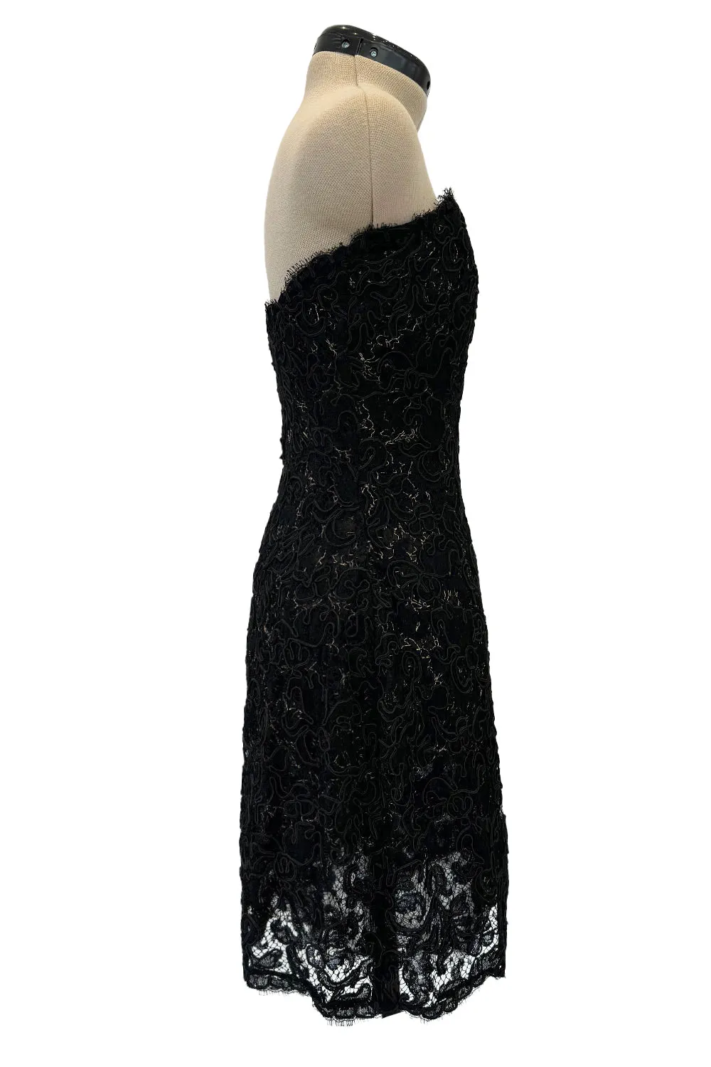 Fall 1998 Yves Saint Laurent Black Strapless Gold & Black Cord Dress w Side Bows
