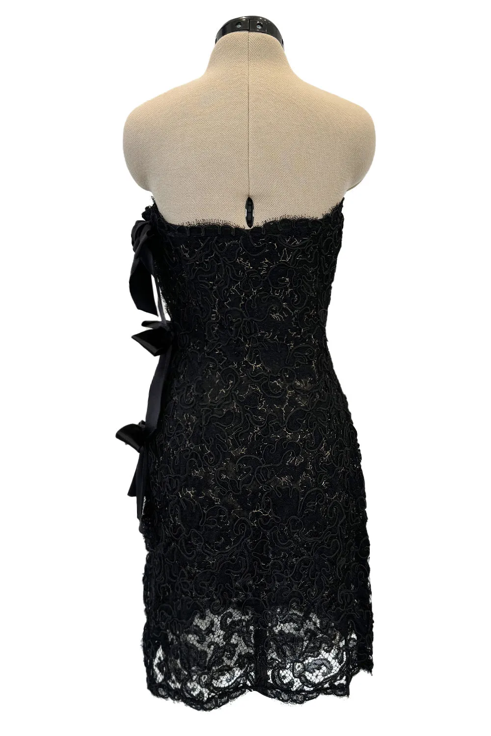 Fall 1998 Yves Saint Laurent Black Strapless Gold & Black Cord Dress w Side Bows