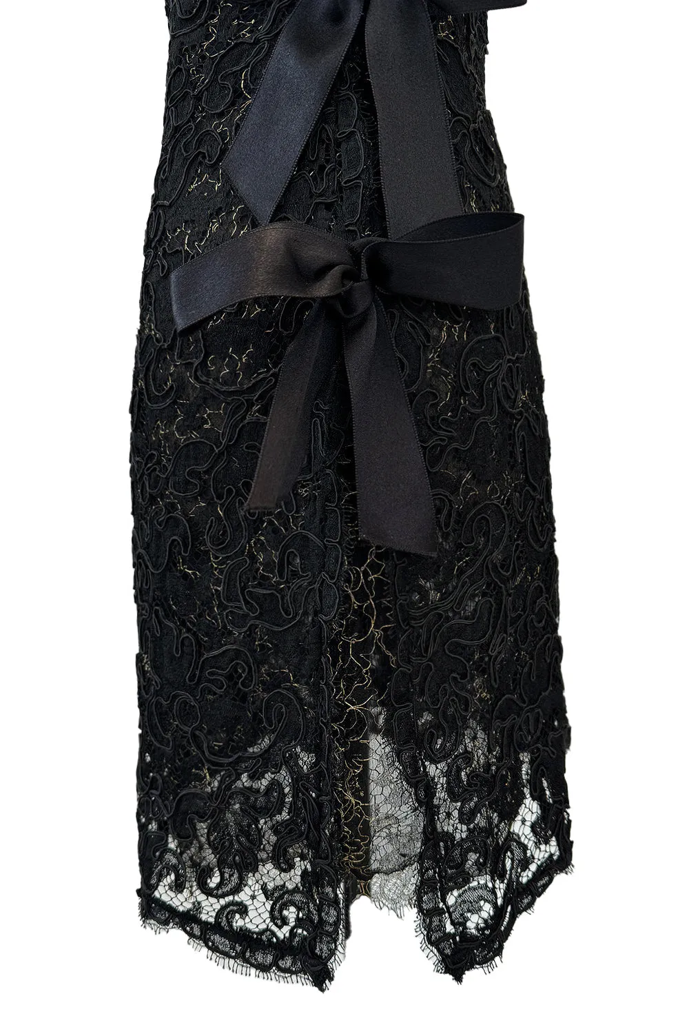 Fall 1998 Yves Saint Laurent Black Strapless Gold & Black Cord Dress w Side Bows