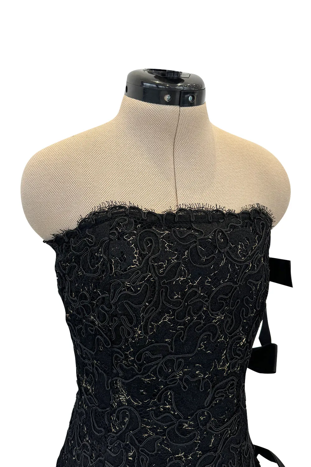 Fall 1998 Yves Saint Laurent Black Strapless Gold & Black Cord Dress w Side Bows