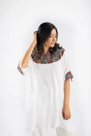 Fauna Tunic in Daisy White | Red Trim