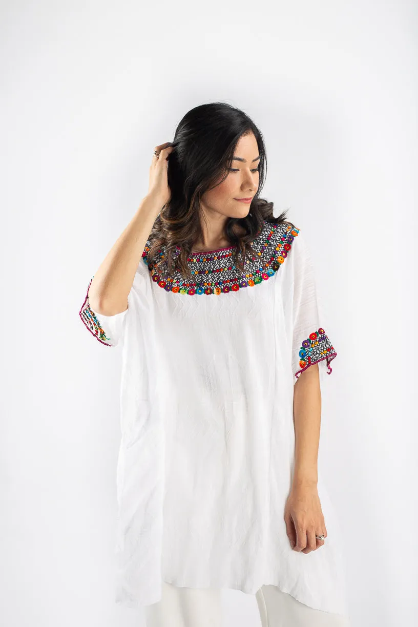 Fauna Tunic in Daisy White | Red Trim