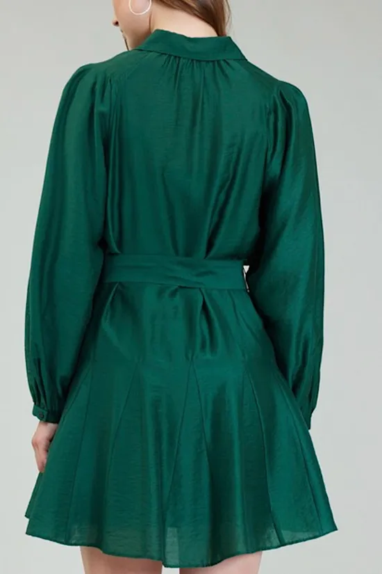 FINAL SALE: Jewel Green Dress with Pleated Shoulder Detail