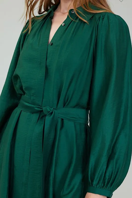 FINAL SALE: Jewel Green Dress with Pleated Shoulder Detail