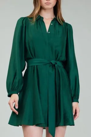 FINAL SALE: Jewel Green Dress with Pleated Shoulder Detail