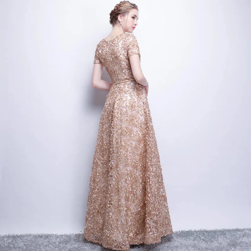 [Final Sale] Pink Pocket A Line Pleated Noble Formal Evening Dress