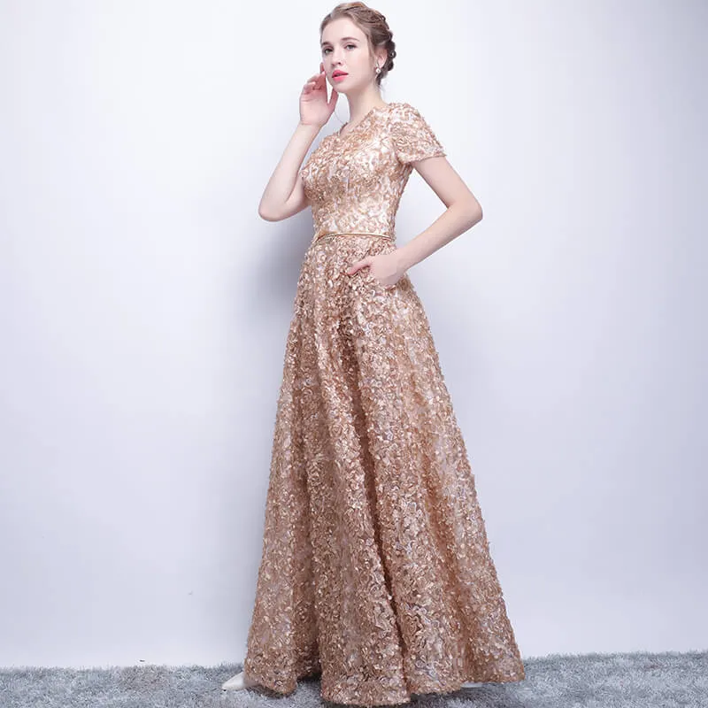 [Final Sale] Pink Pocket A Line Pleated Noble Formal Evening Dress