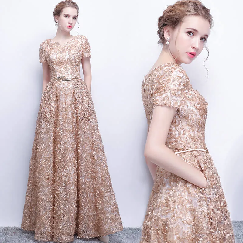 [Final Sale] Pink Pocket A Line Pleated Noble Formal Evening Dress