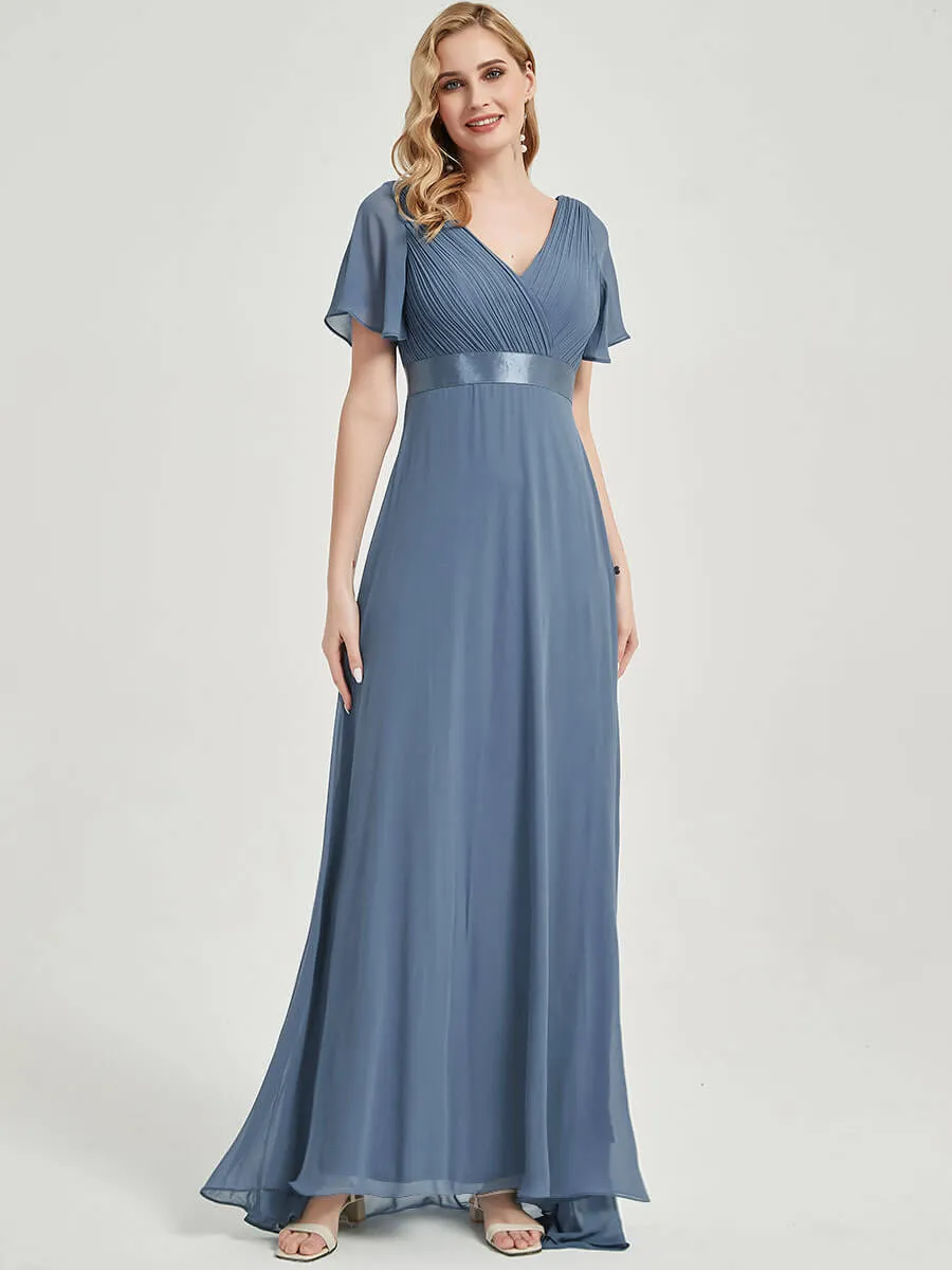 [Final Sale] Red Floor-Length Ruffle Pleated Mother of the Bride Dress