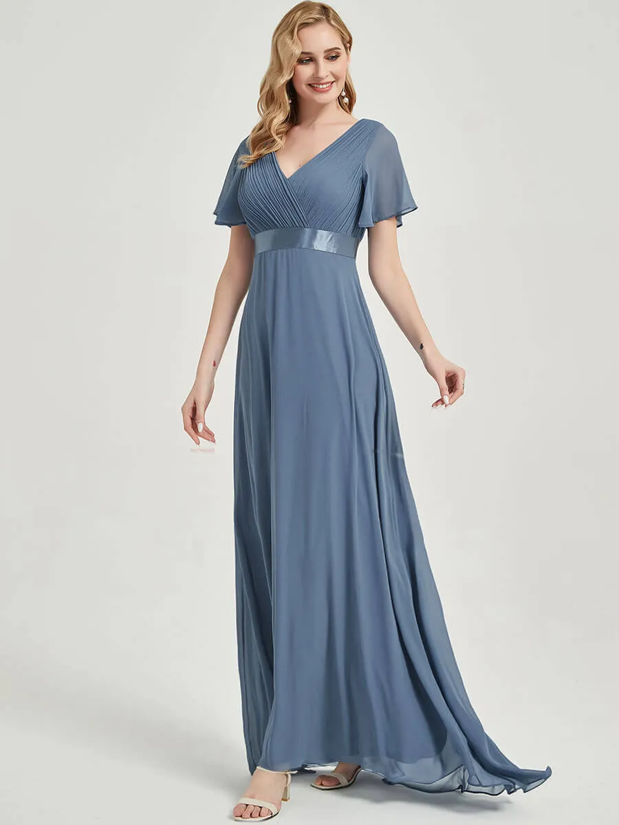 [Final Sale] Red Floor-Length Ruffle Pleated Mother of the Bride Dress