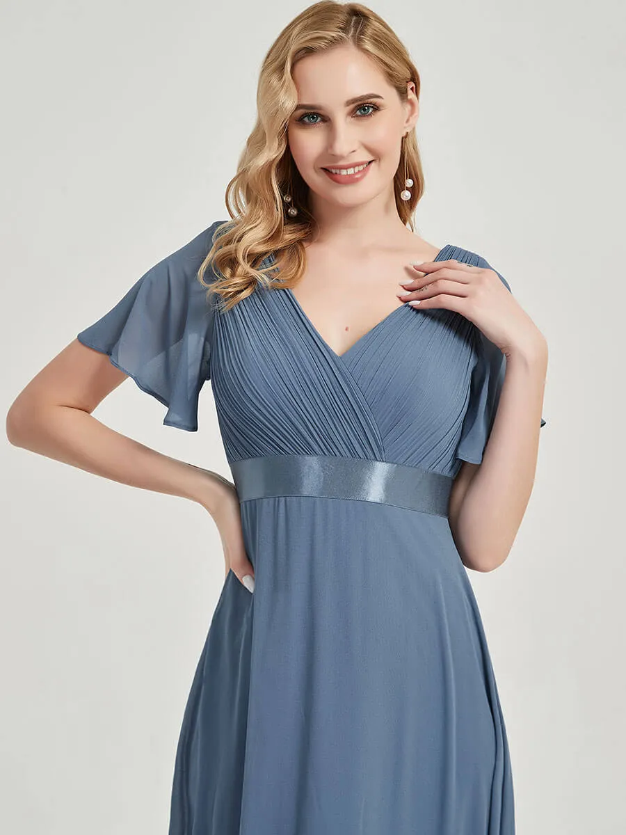 [Final Sale] Red Floor-Length Ruffle Pleated Mother of the Bride Dress