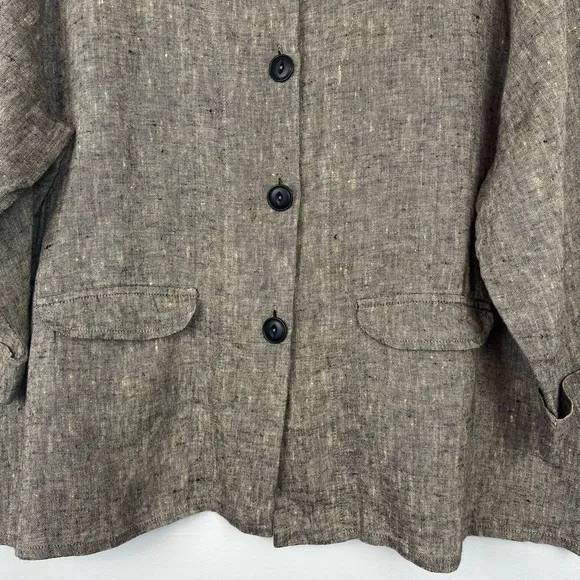 FLAX 100% Linen Button Front Pockets ¾ Sleeves Lightweight Shirt Top Blazer Sz L