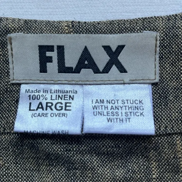 FLAX 100% Linen Button Front Pockets ¾ Sleeves Lightweight Shirt Top Blazer Sz L