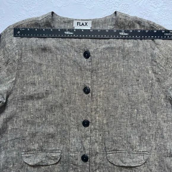 FLAX 100% Linen Button Front Pockets ¾ Sleeves Lightweight Shirt Top Blazer Sz L
