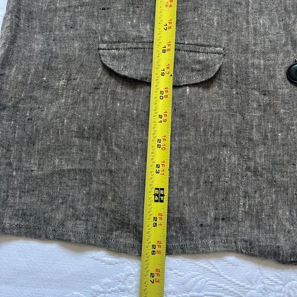 FLAX 100% Linen Button Front Pockets ¾ Sleeves Lightweight Shirt Top Blazer Sz L