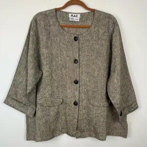 FLAX 100% Linen Button Front Pockets ¾ Sleeves Lightweight Shirt Top Blazer Sz L