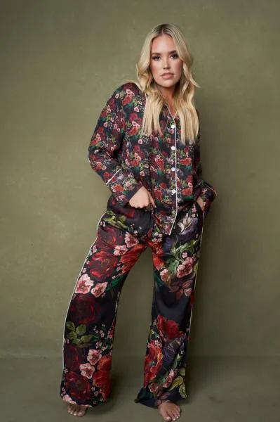 Floral Sateen Wide Leg PJ Set -
