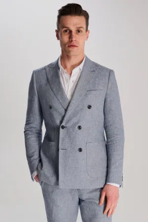 Giacomo Cotton Linen Double Breasted Suit Jacket in Chambray
