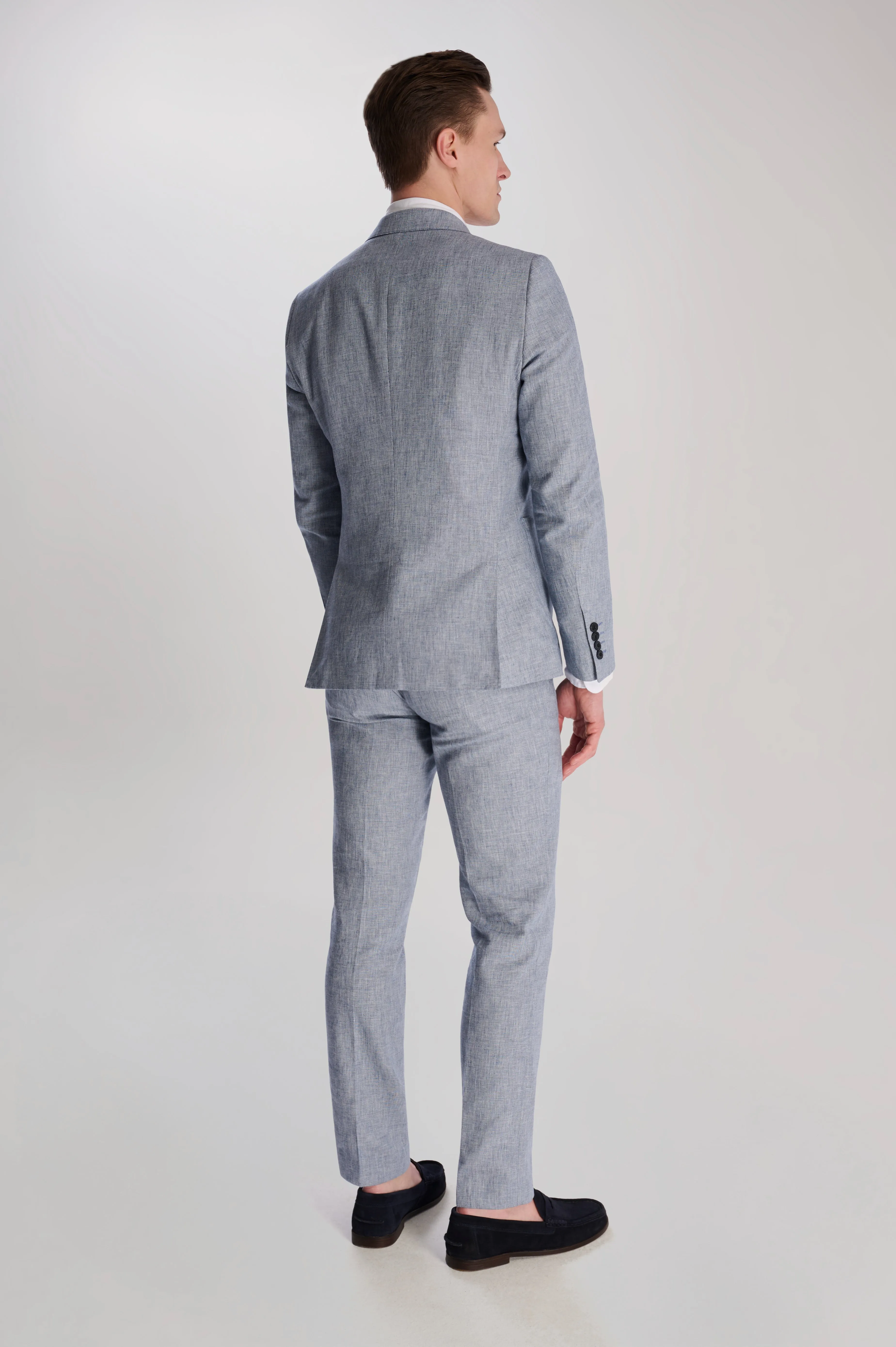 Giacomo Cotton Linen Double Breasted Suit Jacket in Chambray