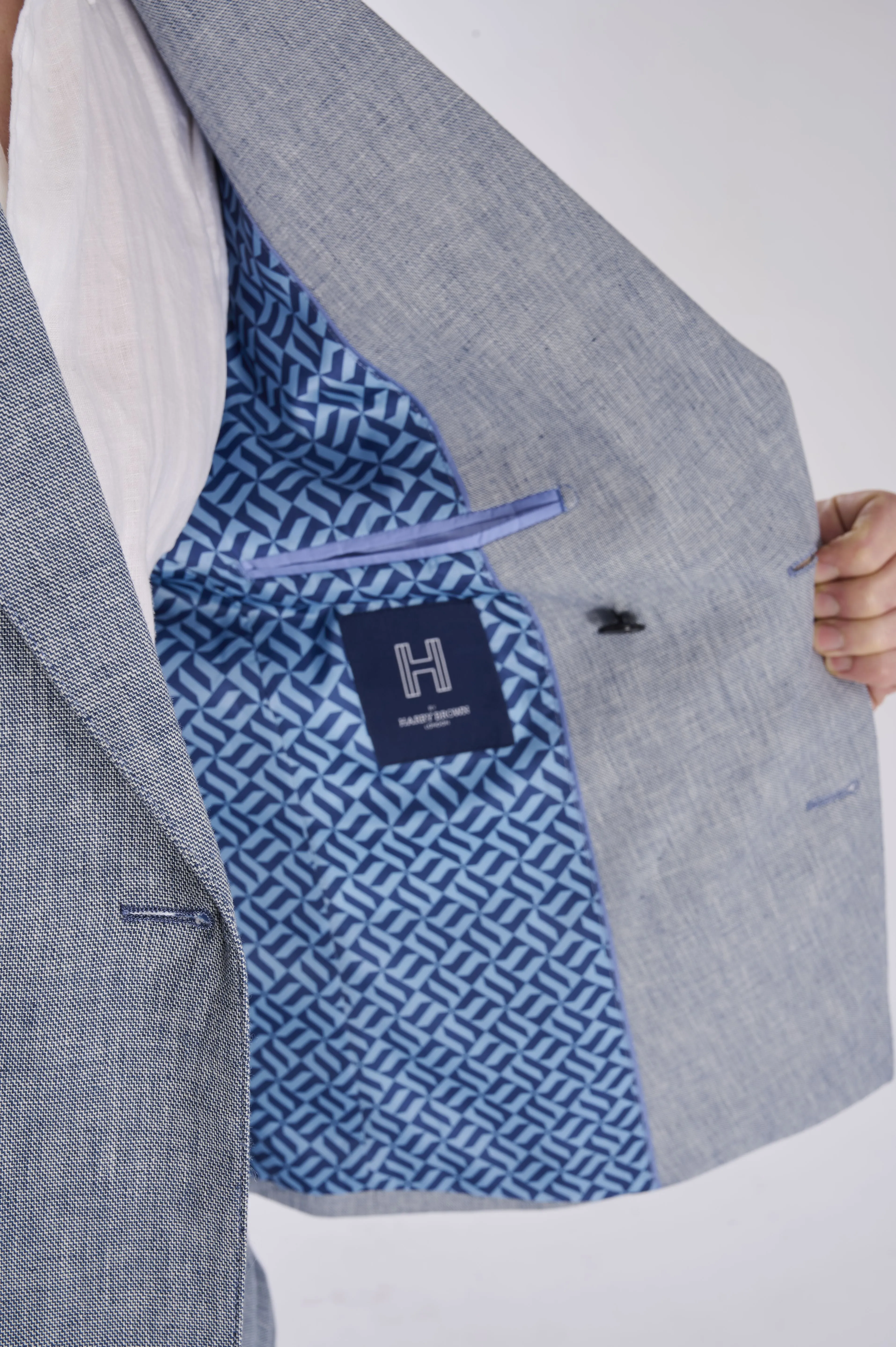 Giacomo Cotton Linen Double Breasted Suit Jacket in Chambray