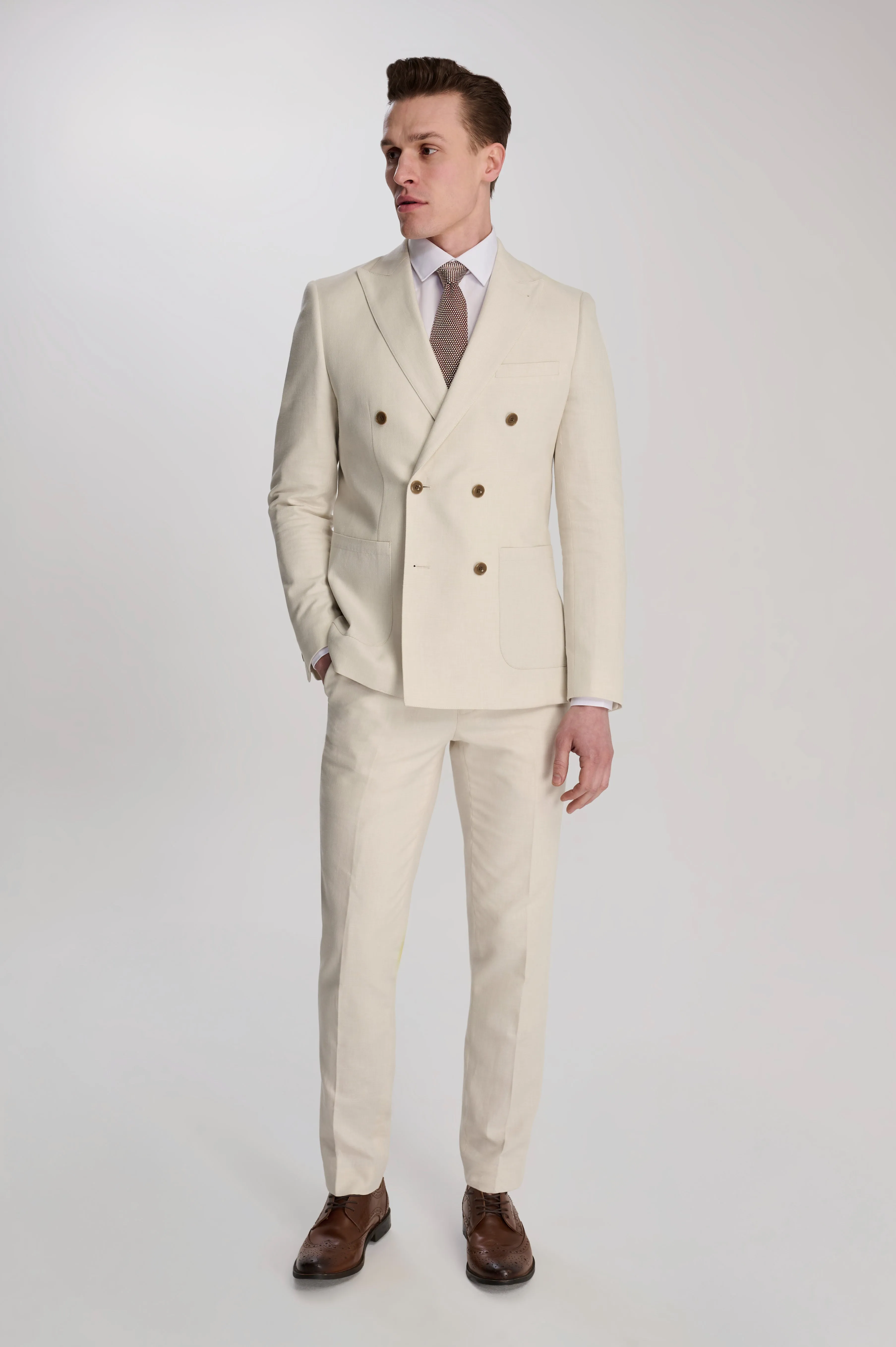 Giacomo Cotton Linen Double Breasted Suit Jacket in Stone