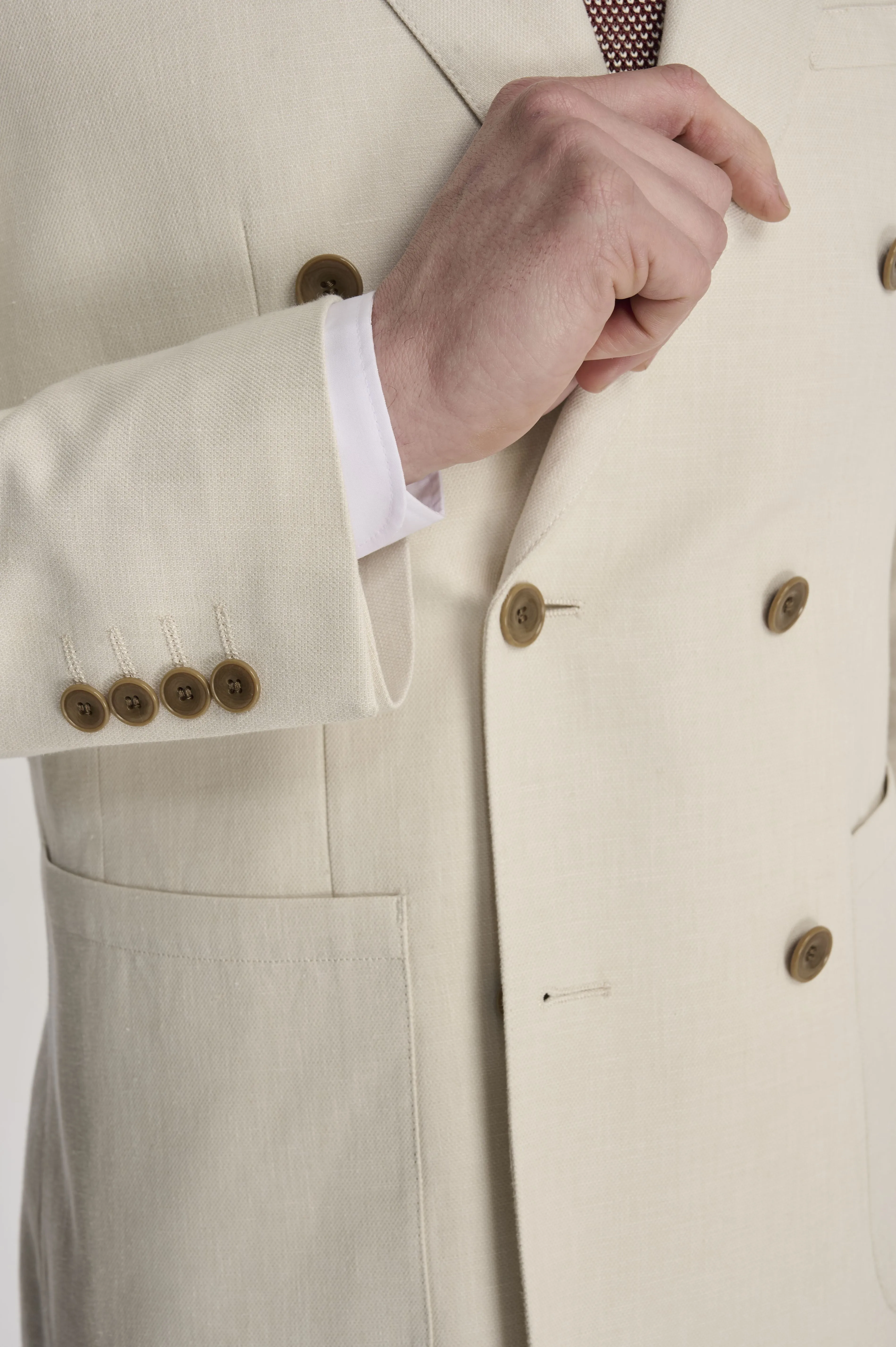 Giacomo Cotton Linen Double Breasted Suit Jacket in Stone