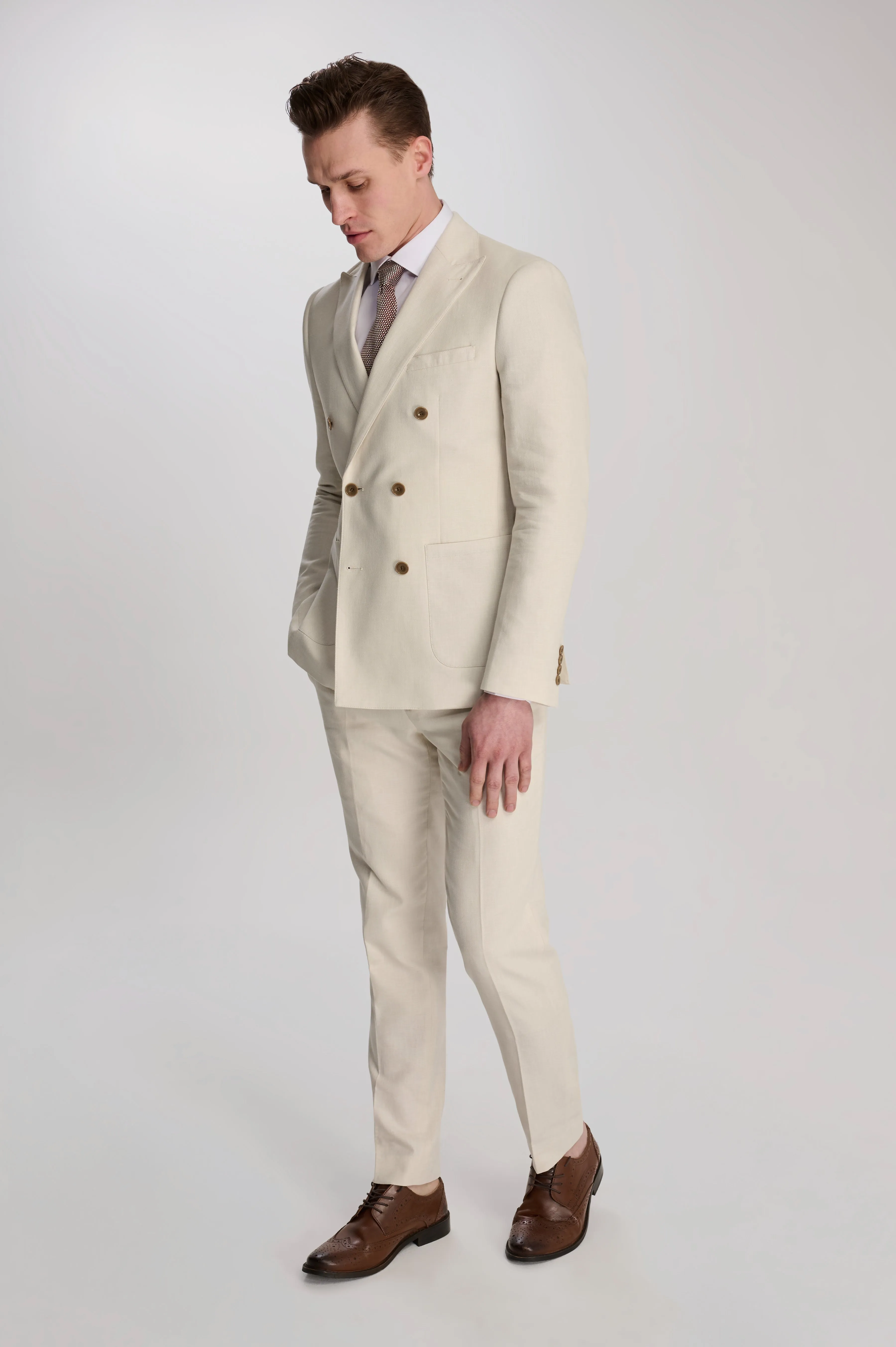 Giacomo Cotton Linen Double Breasted Suit Jacket in Stone