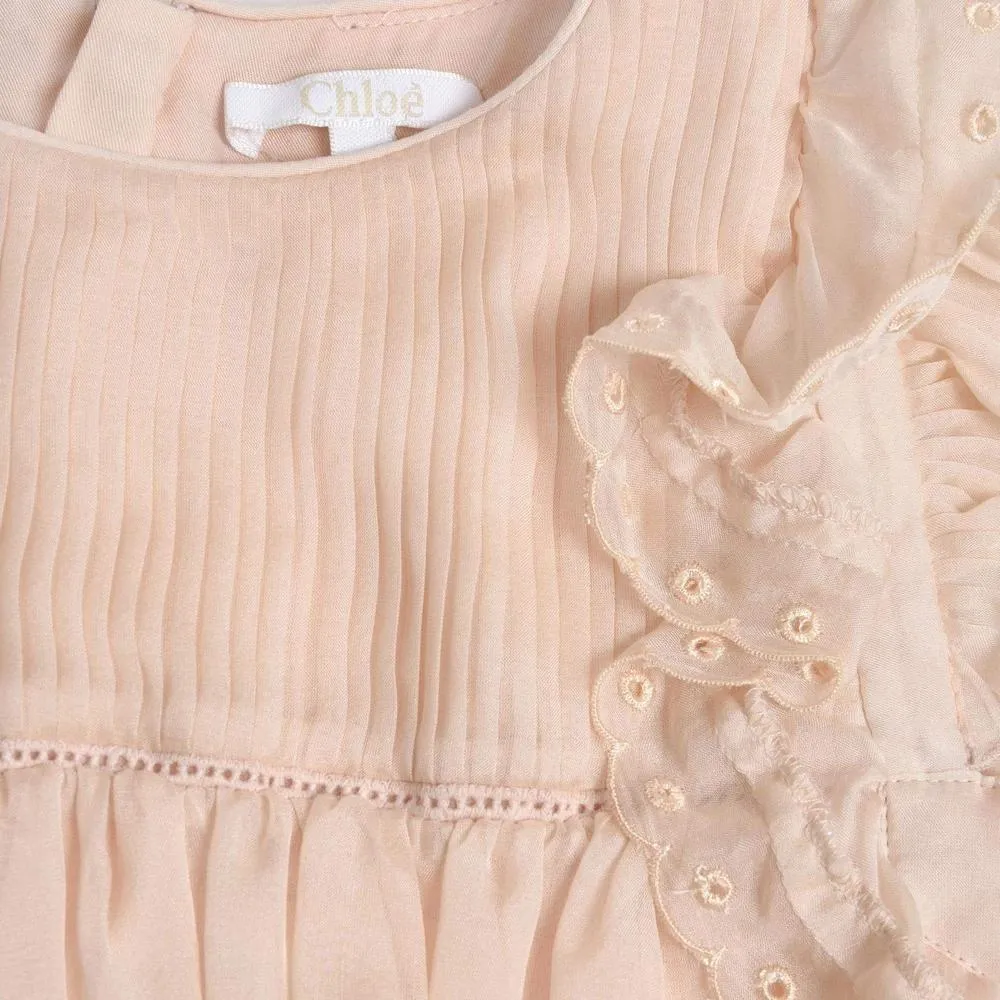 Girls Peach Pleated Dress
