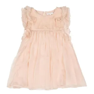 Girls Peach Pleated Dress