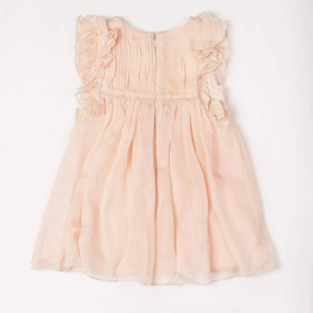 Girls Peach Pleated Dress