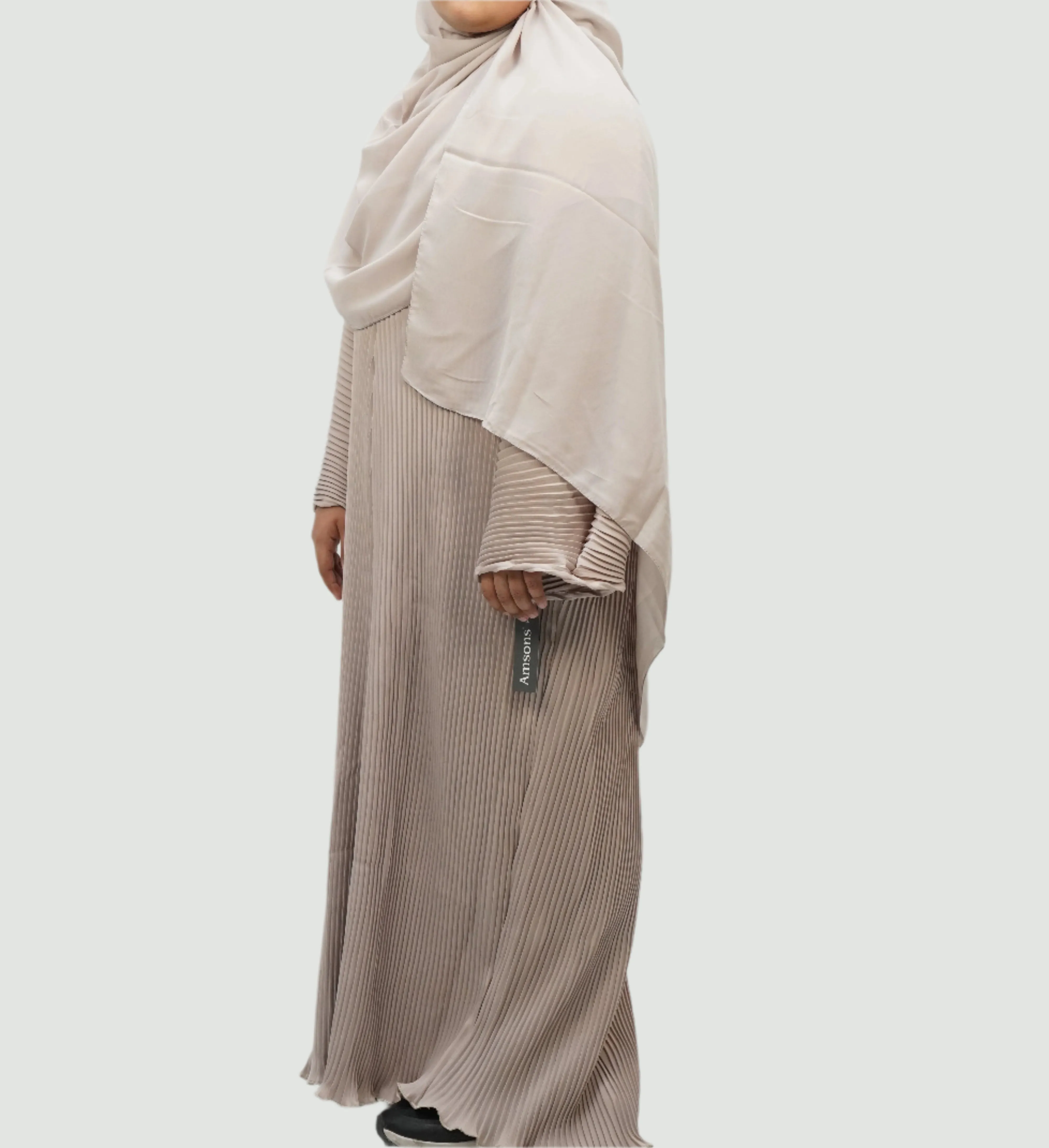 Girls Pleated Batwing Abaya - Beige