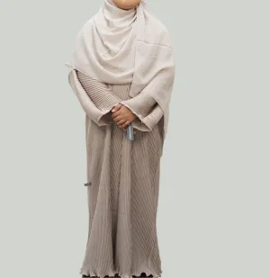 Girls Pleated Batwing Abaya - Beige