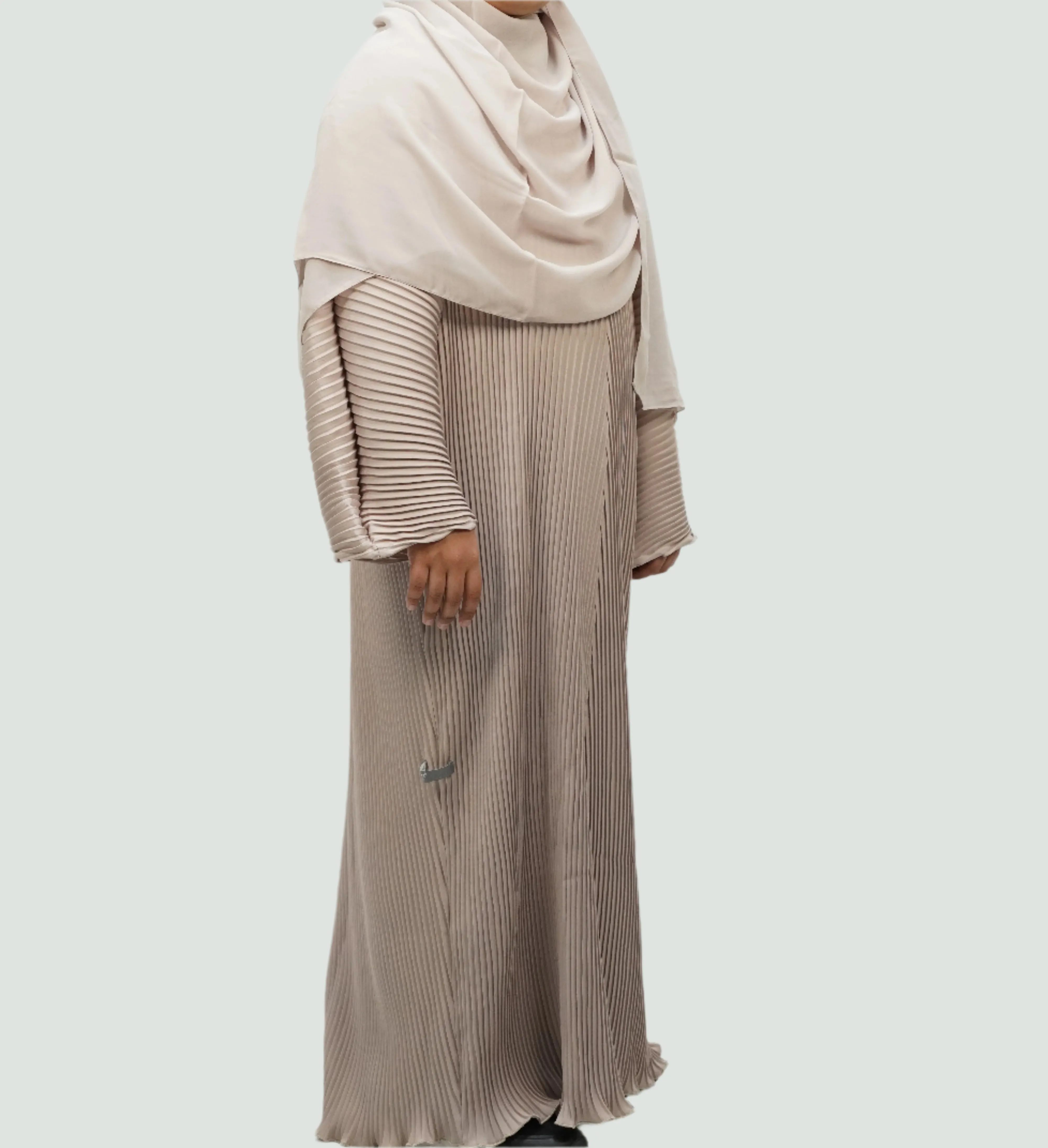 Girls Pleated Batwing Abaya - Beige