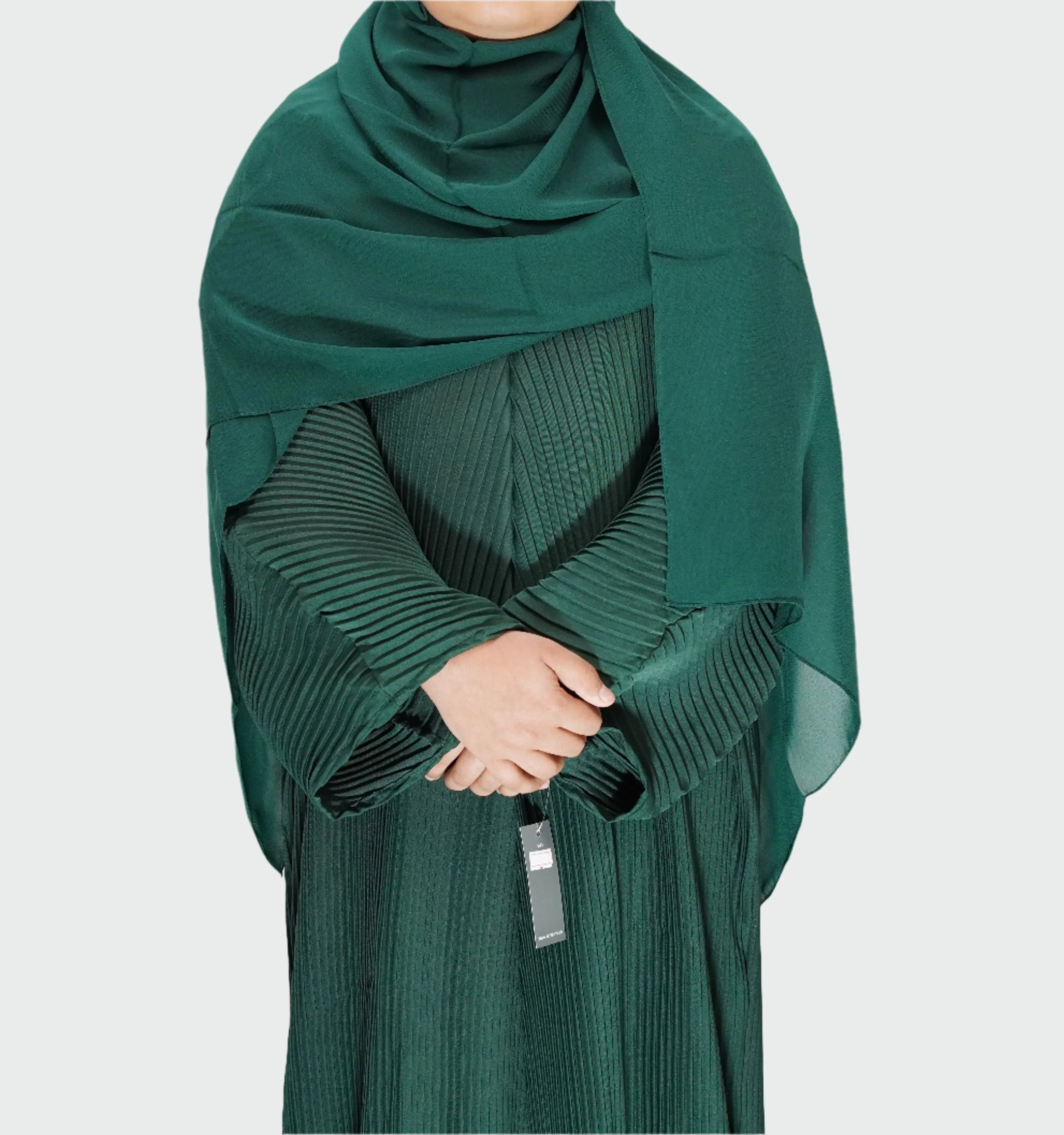 Girls Pleated Batwing Abaya - Green