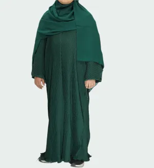 Girls Pleated Batwing Abaya - Green