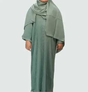 Girls Pleated Batwing Abaya - Mint
