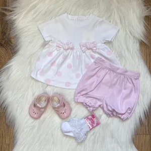 Girls White and pink polka dot two piece set