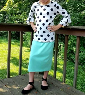 Girl's White Polka Dot Ruffle Sleeve top