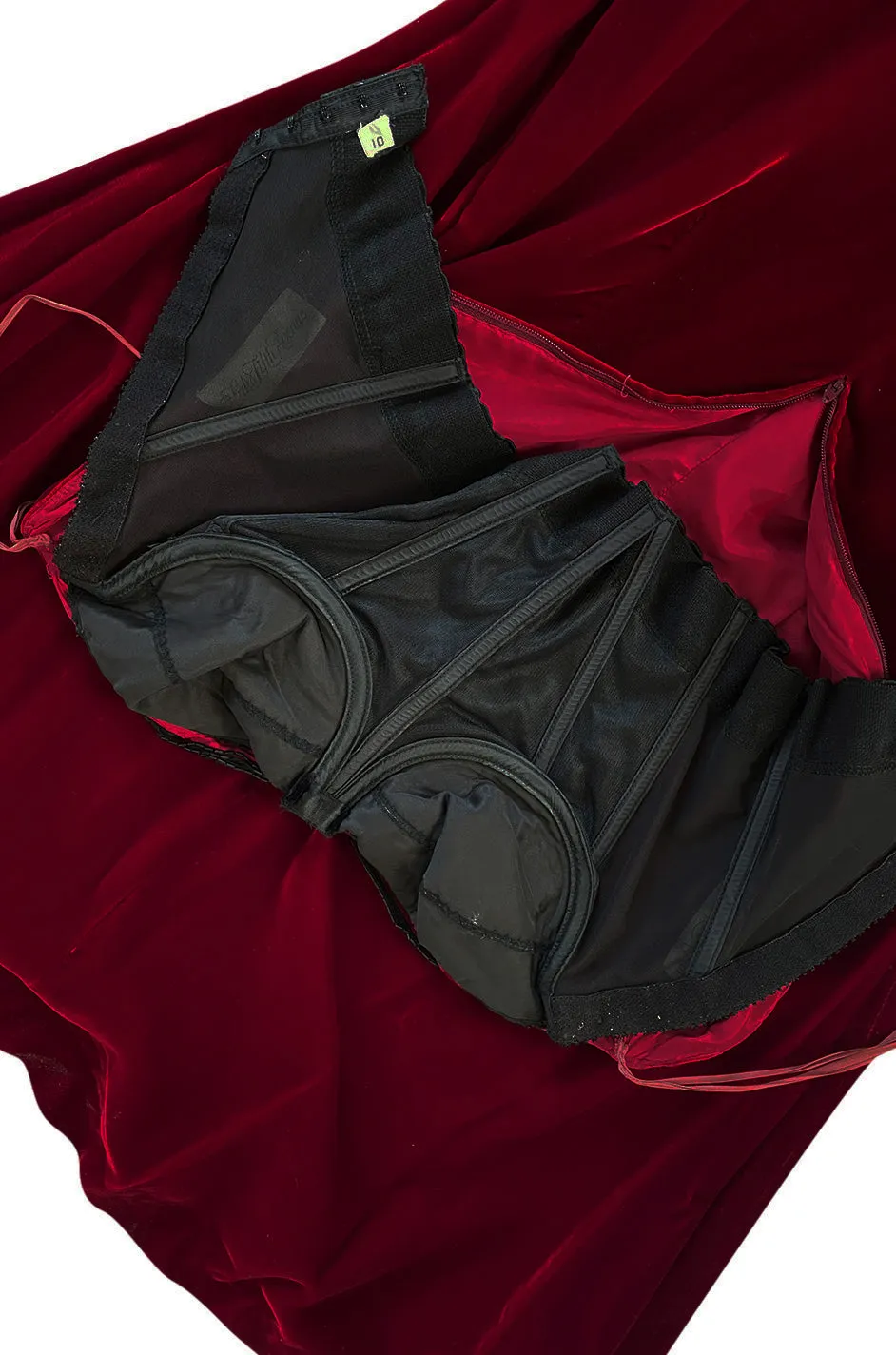 Gorgeous 1980s Oscar de la Renta Black Beaded Bow Dress in a Rich Ruby Red Velvet