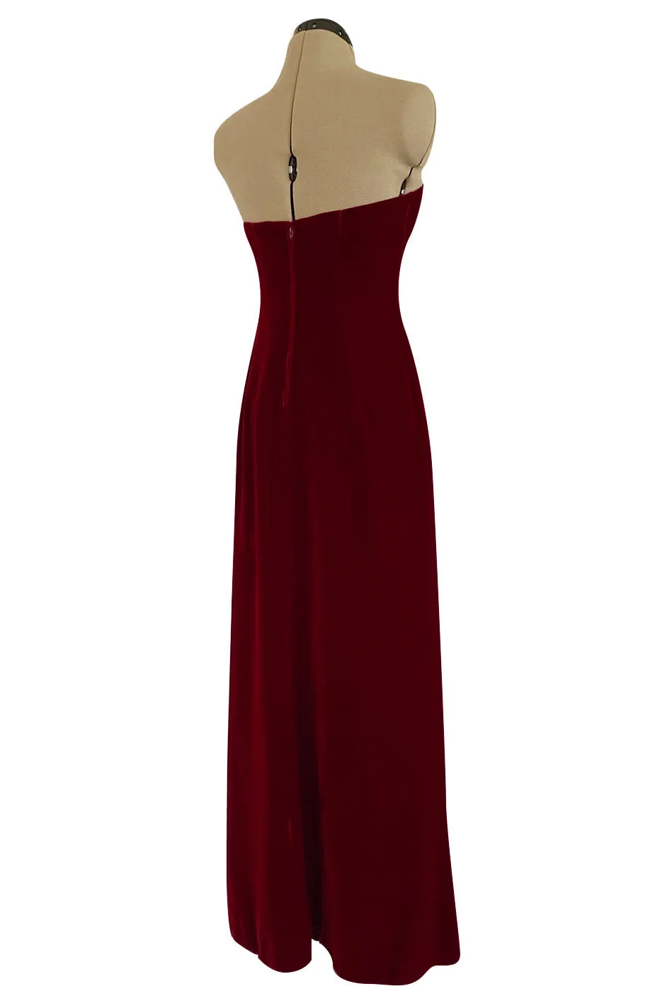 Gorgeous 1980s Oscar de la Renta Black Beaded Bow Dress in a Rich Ruby Red Velvet