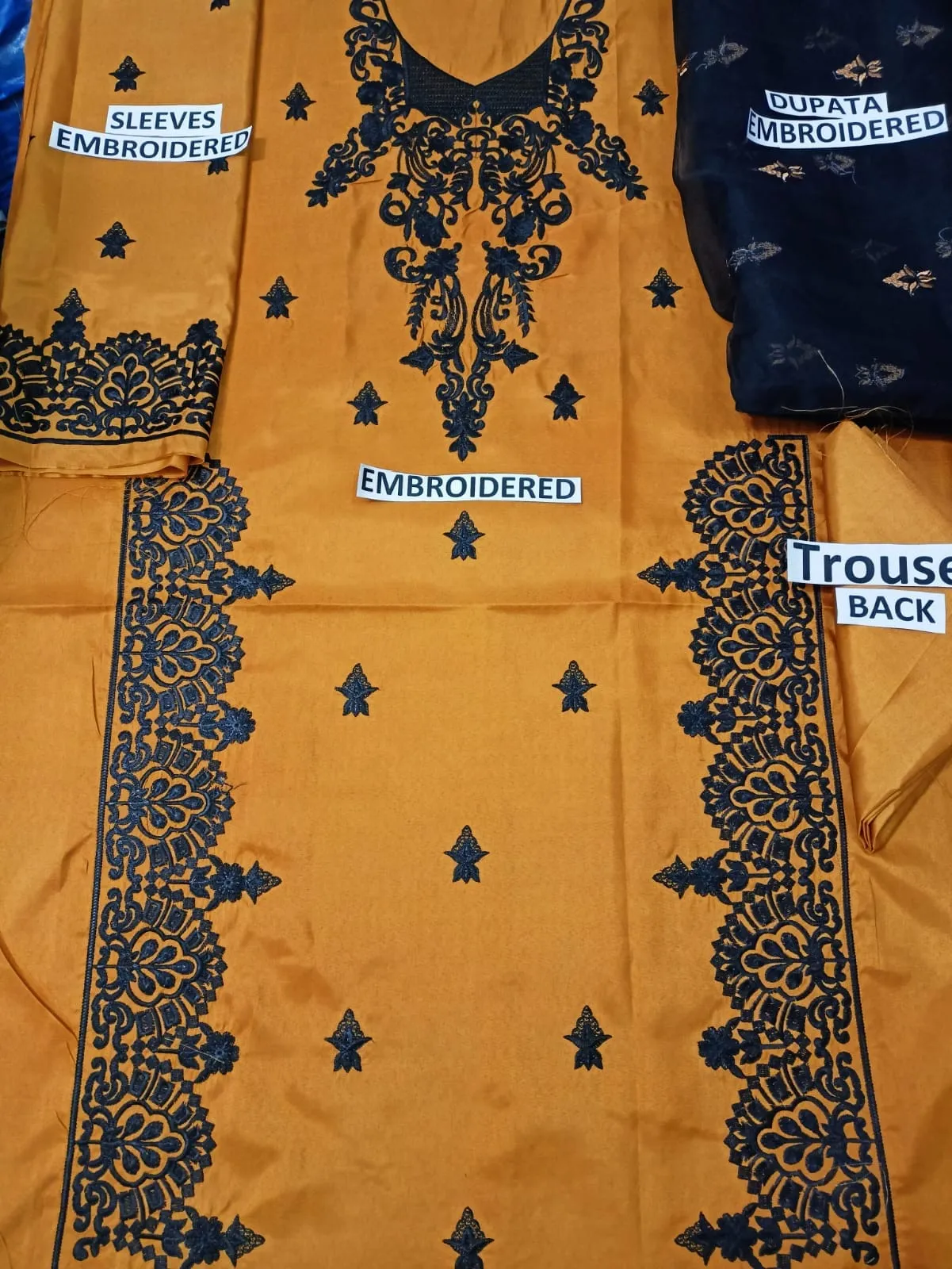 Grace S207-Embroided 3pc linen dress with embroidered organza dupatta.