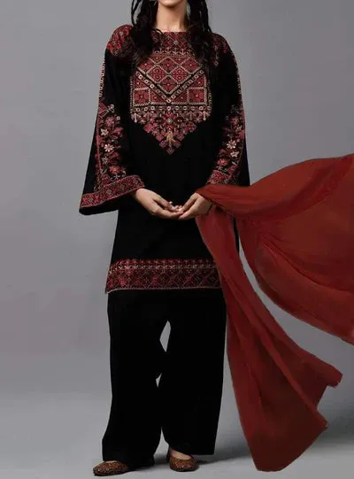Grace W317- Embroidered 3pc Linen dress with Shawl.