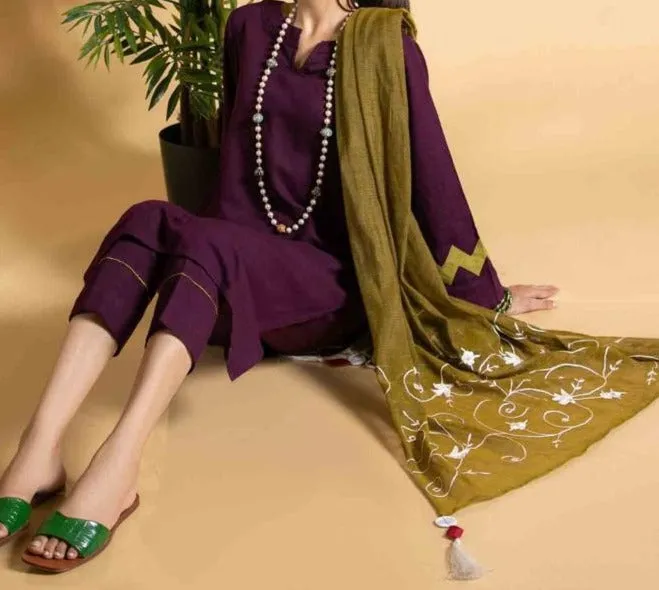 Grace W397- Embroidered 3pc marina dress with Embroidered wool shawl.