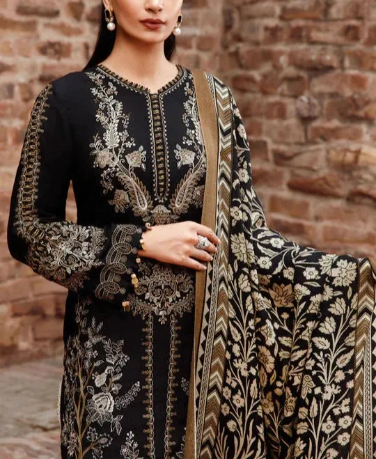 Grace W491-Embroidered 3pc marina dress with Printed wool shawl.